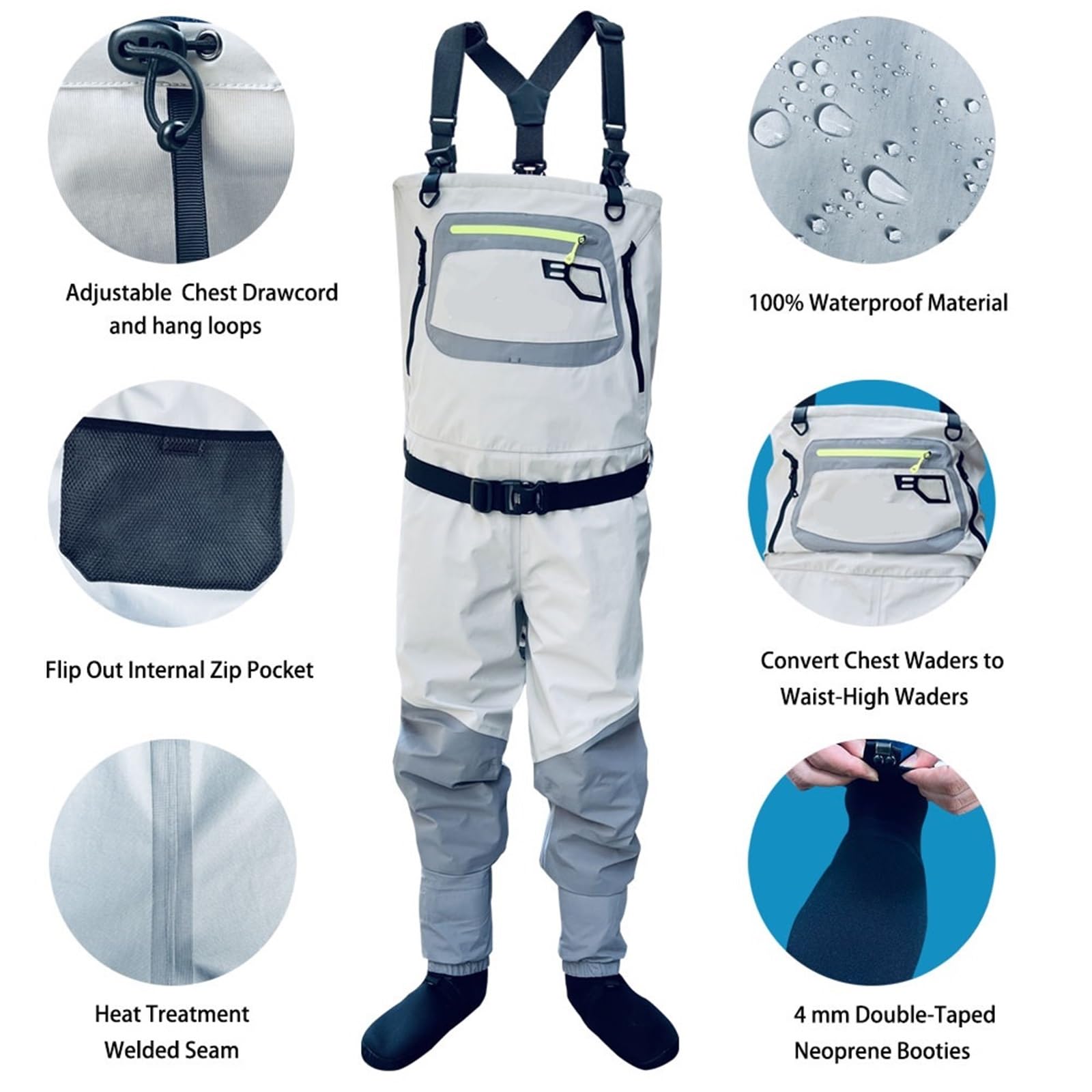 GGNPCWW Wading Suit Traspirante Pesca Stockingfoot Petto Vita Convertibile Trampoliere Impermeabile Neoprene Boot Kayak Hip Wading Pantaloni Per Uomini e Donne
