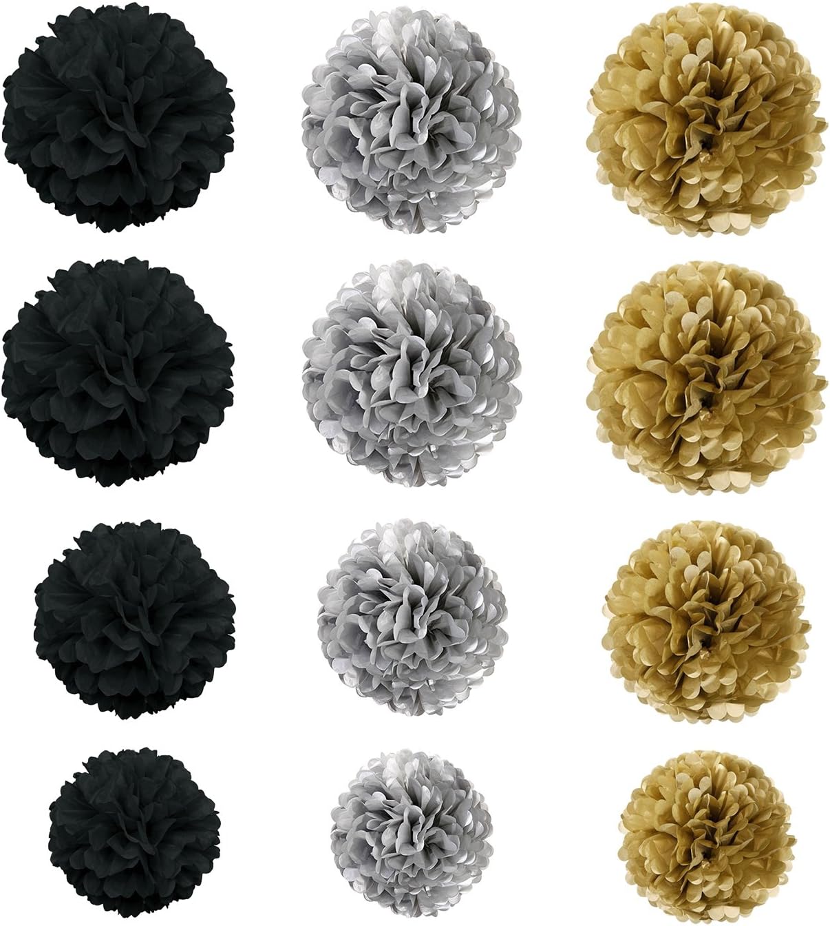 Tissue Paper Pom Poms, Recosis Paper Flower Ball for Birthday Party Wedding Baby Shower Bridal Shower Festival Decorations 18 Pcs - Black, Gold and Silver - Image 6