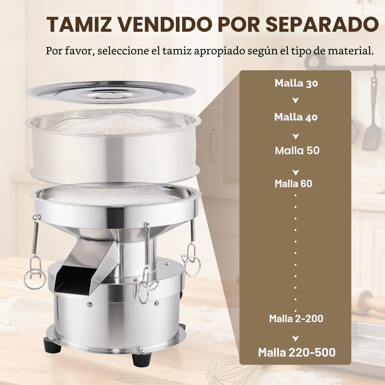 YUCHENGTECH Tamizador de Harina Electrica 1350r/min 50W Sin Tamiz | Tamiz Vibratorio Automatico Tamiz Eléctrico de Acero Inoxidable para Tamizar Polvos/Gránulos