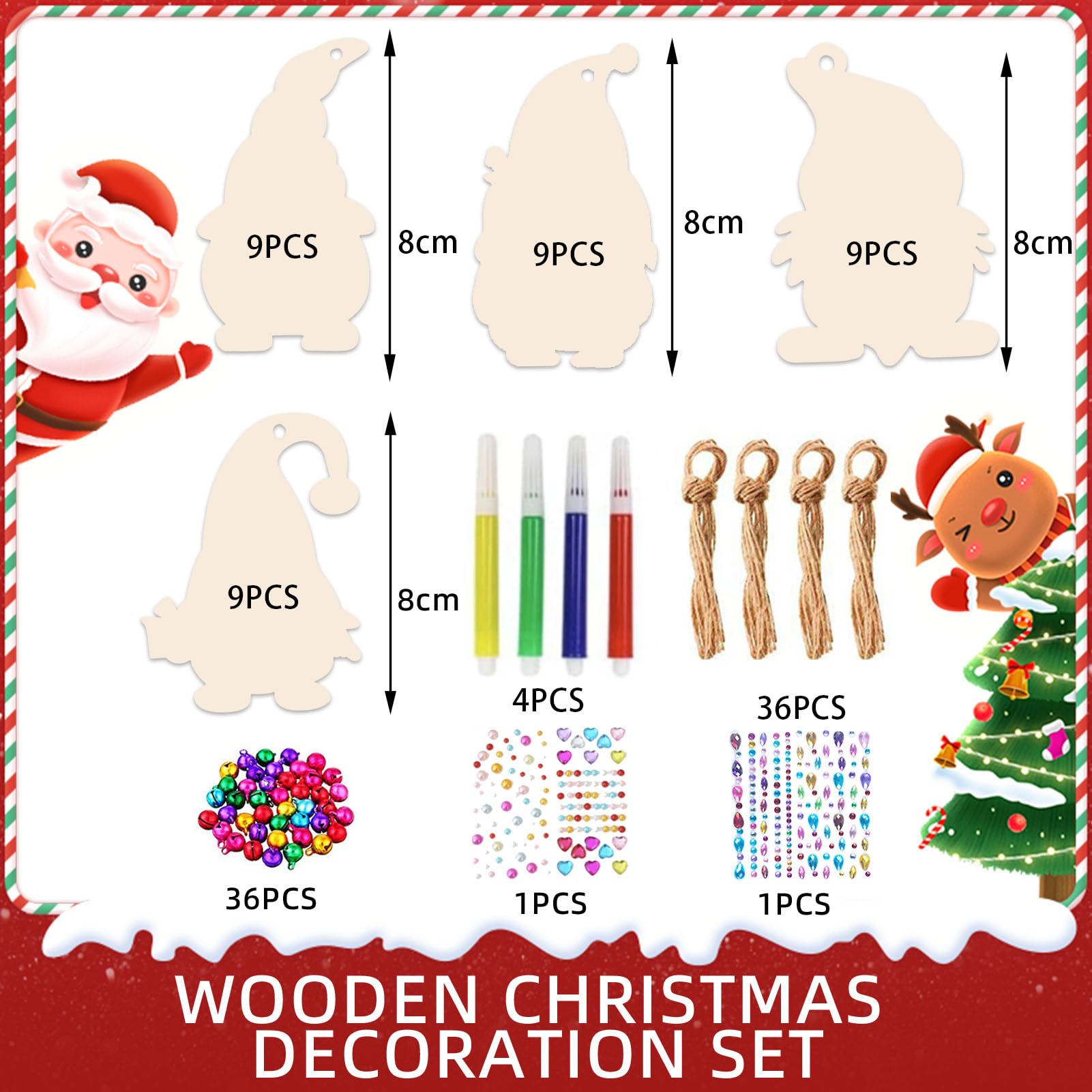 36 Pièces De Pendentifs En Bois Noël Kit De Bricolage Pour Enfants,Kit De Bricolage Lutin Noël Décorations De Noël En Bois Décorations D'arbre Noël Pendentifs Cadeaux De Noël