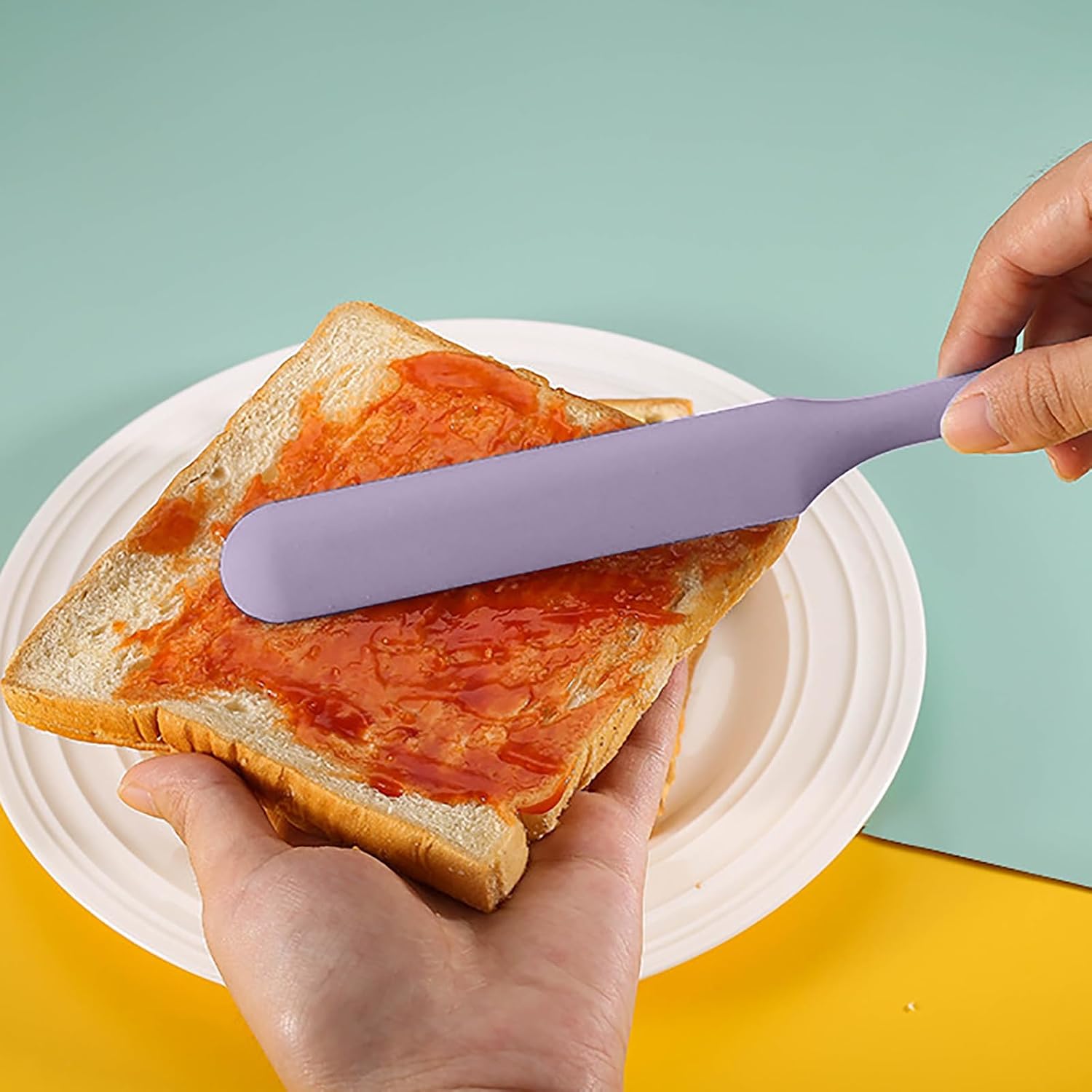 3Pcs Silicone Jar Spatula Long Handle Kitchen Spatulas for Mixing, Scraping, and Spreading,Ideal for Jars, Baking, Cake Icing, Cream, Butter, and Batter Kitchen Tool (Purple, Pink, Green)