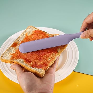 3Pcs Silicone Jar Spatula Long Handle Kitchen Spatulas for Mixing, Scraping, and Spreading,Ideal for Jars, Baking, Cake Icing, Cream, Butter, and Batter Kitchen Tool (Purple, Pink, Green)