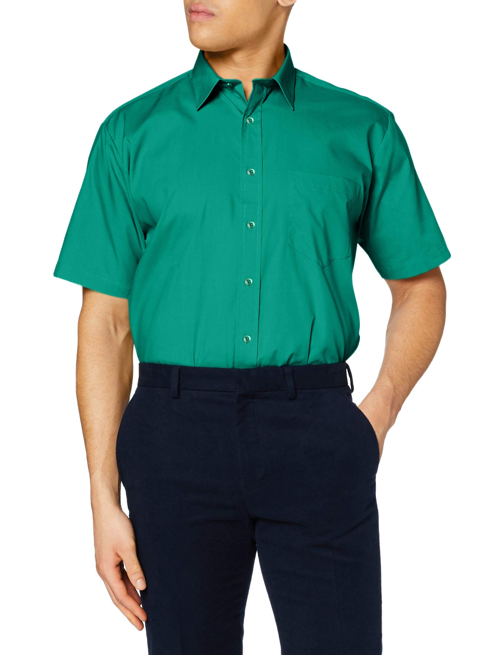 Premier Mens Short Sleeve Formal Poplin Plain Work Shirt (17) (Emerald)