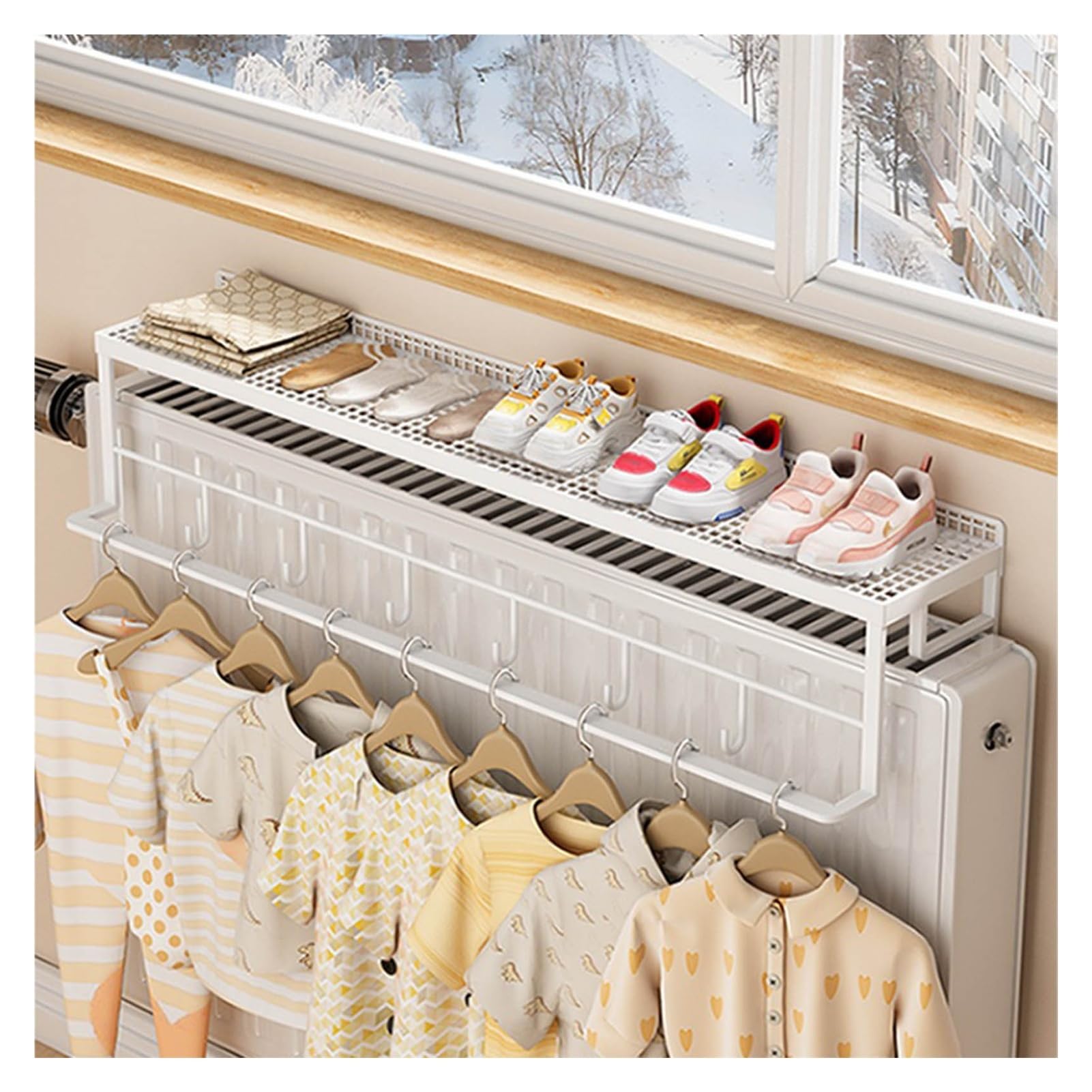 Floating Radiator Storage Shelf Rack White Radiator Shelf No Drill for Hallway Entryway Clothes Storage 40-60cm(40x14x16cm)