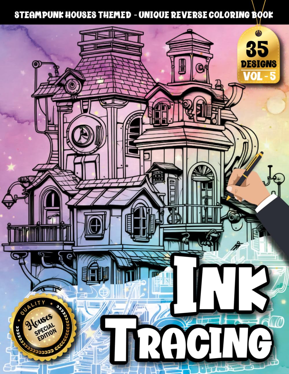 Ink Tracing Book For Adults: A Cozy Steampunk Escape Through House Designs, Gears, and Detailed Tracing Lines (Steampunk House Tracing Series)