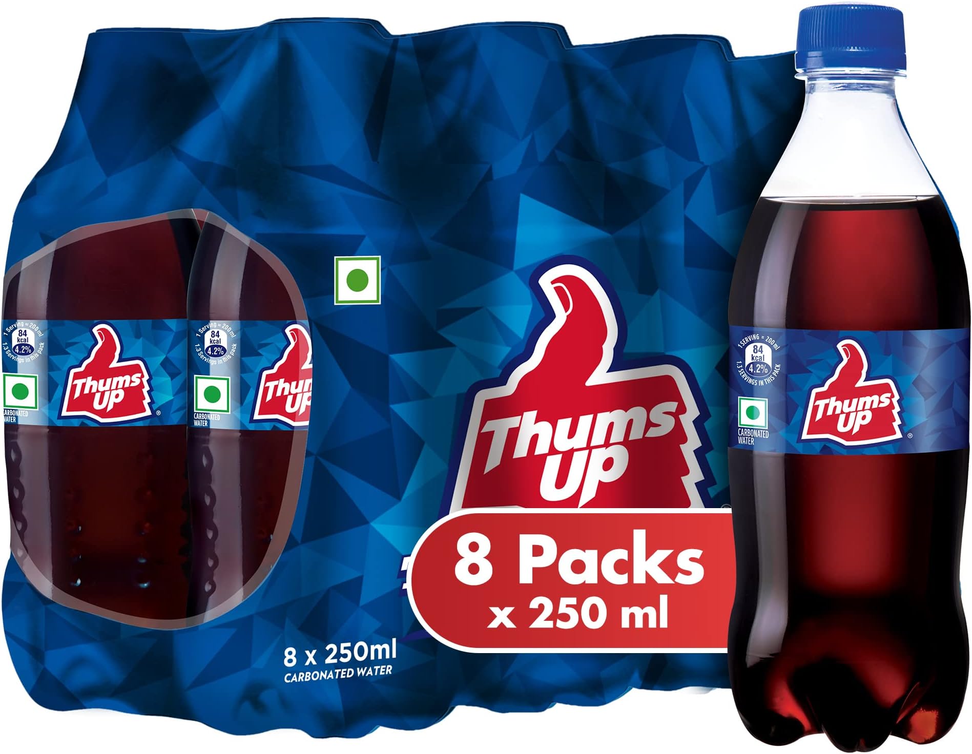 Thums Up Soft Drink | PET Bottle, 250 ml (Pack of 8)