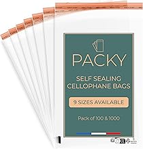 PACKY - Transparent Cellophane Bags - 9 Sizes Available - Bags with Adhesive Closure - Packaging with Closure - Small or Large Model - 8 x 12 cm Pack of 100