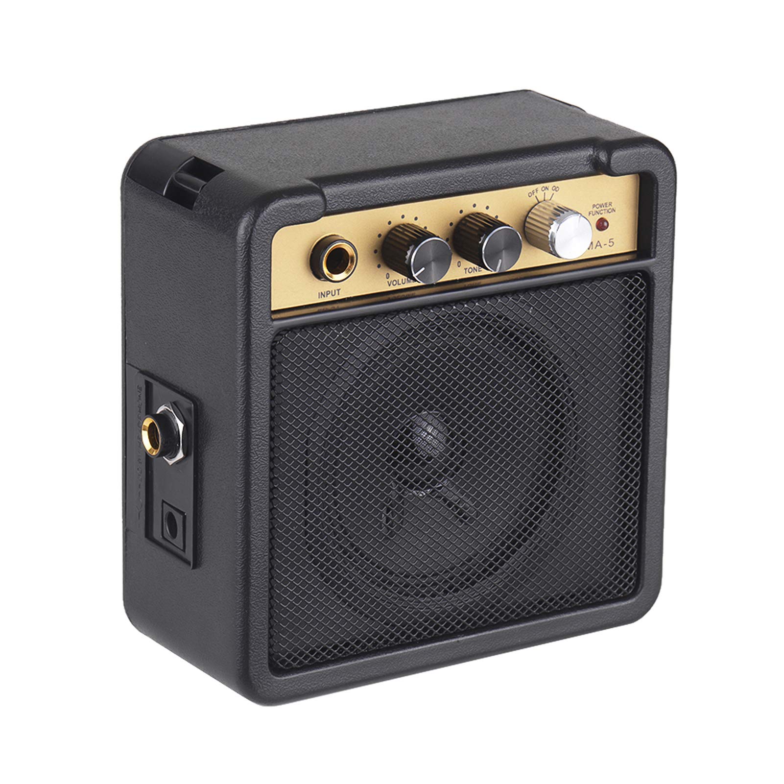 HUIOP Mini amplificateur de Guitare, Haut-Parleur 5W avec entrée 6.35mm, Sortie Casque 1/4 Pouces, Prend en Charge Le réglage du Volume et de la tonalité, Overdrive,Mini ampli Guitare