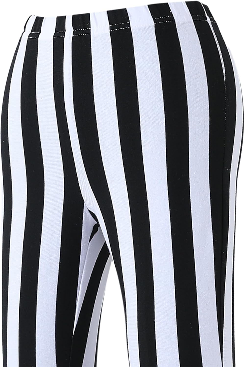 Girls' Cotton Striped Bell Bottom Leggings, Green and White - Image 4