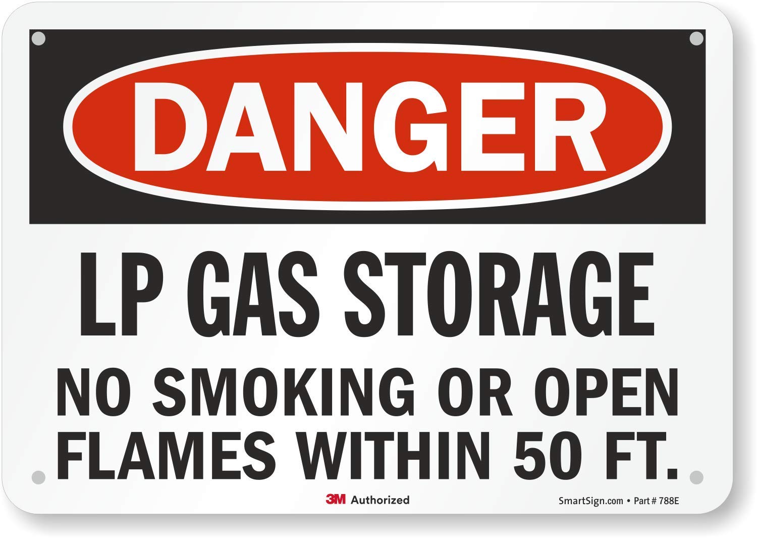 Smartsign U3-1782-RA_10X7 "Danger LP Gas Storage NO Smoking OR Open Flames Within 50 FT." Reflective Recycled Aluminum Sign, 10" x 7"