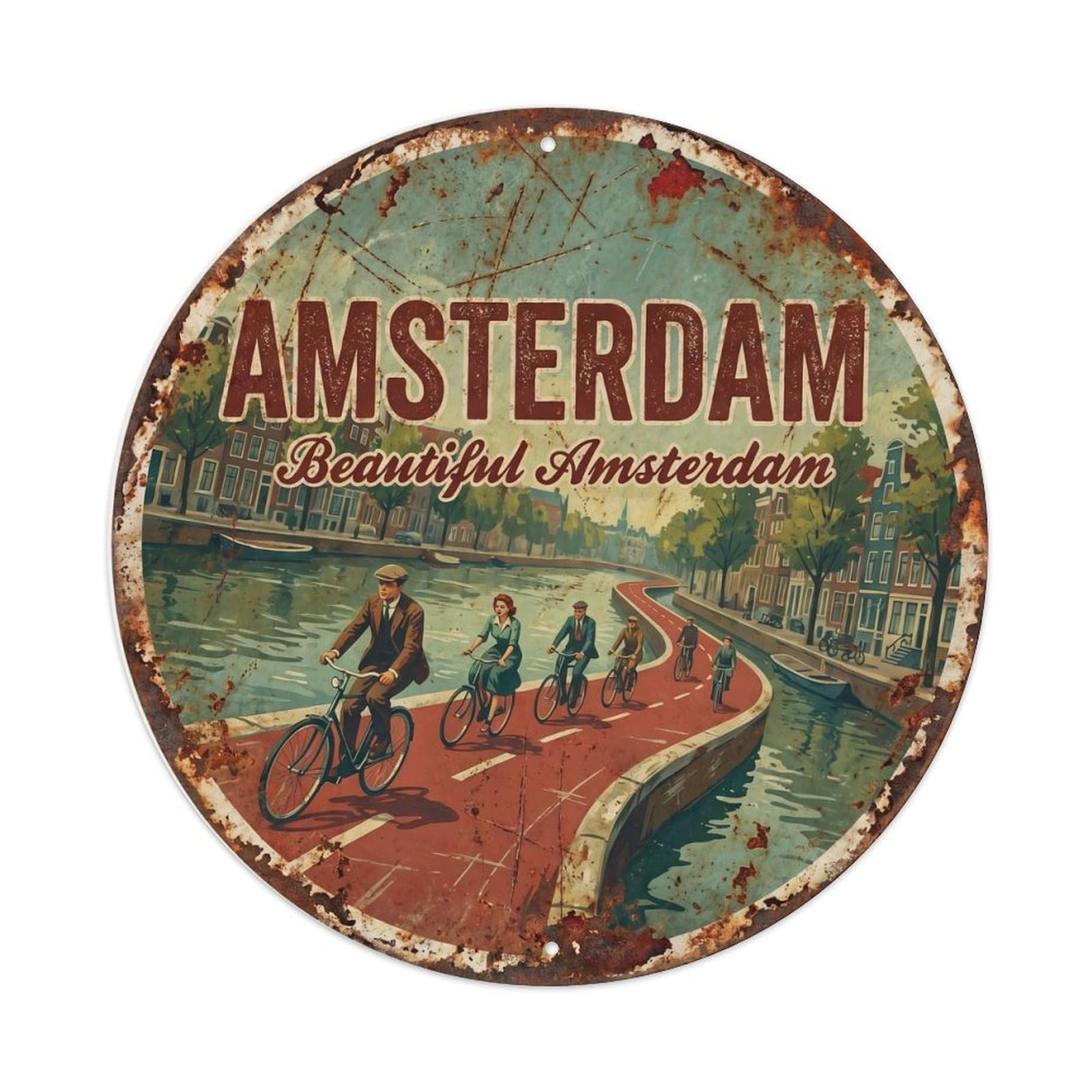 Tgrcjimh Style. Vintage Travel Amsterdam Bicycle Lane Metal Tin Sign
