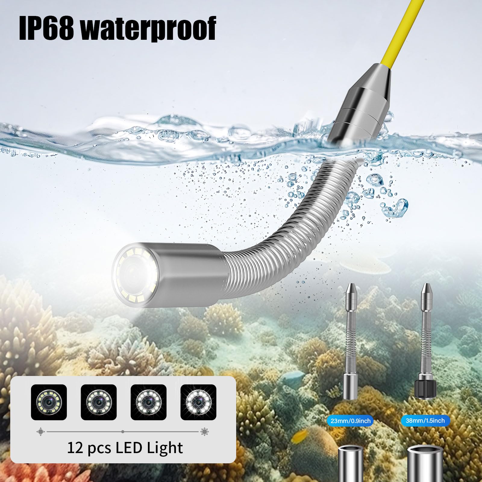 Kamera Kanalizacyjna, Inspekcja Rur Odpływowych Z Funkcją DVR I 12 Diodami LED, Boroskop 23 Mm, Hydraulika, Endoskop 7" 1080P IPS, Karta 16 GB, Do Kanalizacji, Odpływów, Kanałów, Hydr(Size:30 M/98 FT)