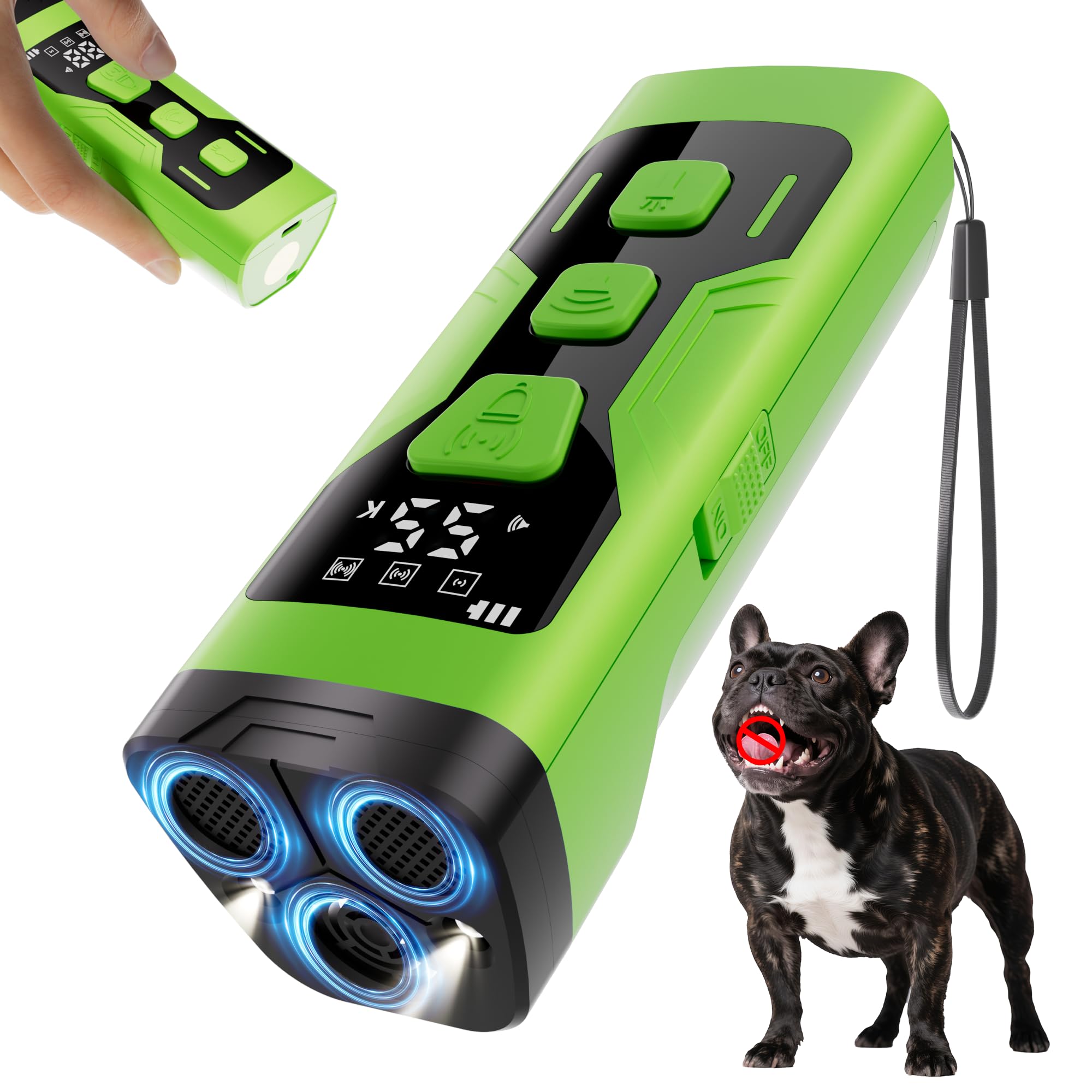 3X Ultrasonic Dog Bark Deterrent Devices, 65FT Far Anti Barking Device for Dogs, 4 Gear Frequencies Safer Alternatives to Dog Training Bark Collars for All Dogs (Green)