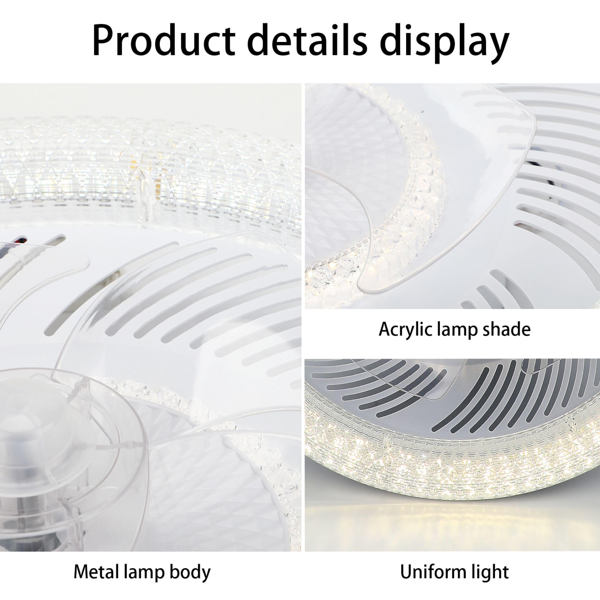 LED Deckenventilator mit Beleuchtung und fernbedienung 6 Geschwindigkeiten | und 3 Farbtemperatur Weiß Rund Kristall Moderner Ventilator Leise mit Licht für Schlafzimmer Zimmer 50CM