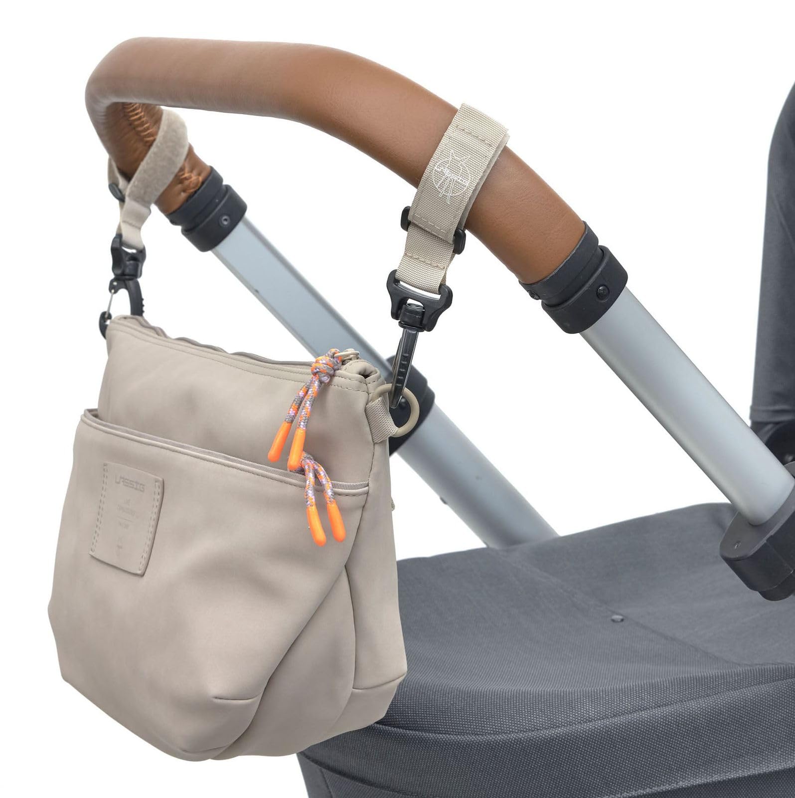 LÄSSIG Bolsa de hombro organizadora para cochecito de bebé Bolsa para cochecito incl. enganche para carrito/GRE Buggy Bum Bag humus