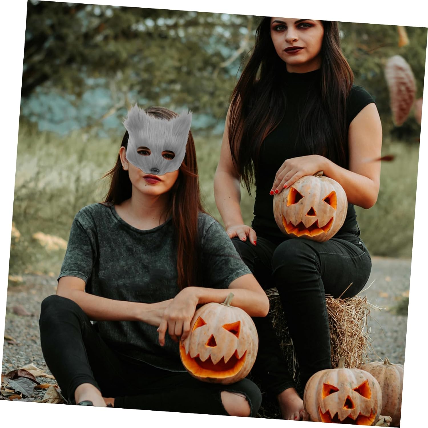 CHILDWEET Furry Half Face Fox Mask Realistic Animal Mask For Halloween Masquerade Party Cat Cosplay Costume