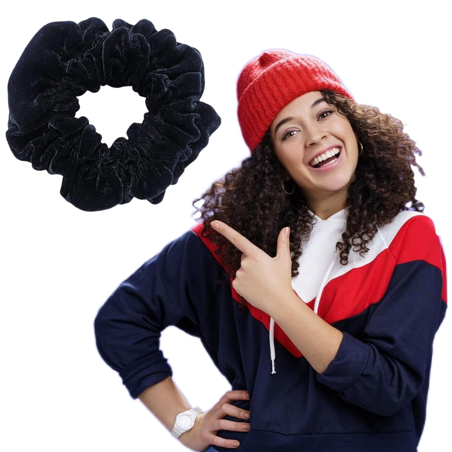 Black Velvet Scrunchie, Jumbo Scrunchies, Black Jumbo Velvet Scrunchy, Bed Scrunchie,Velvet Scrunchie, Hair Ties for Breakage Prevention (Black-1 count, Size-XL, Velvet)