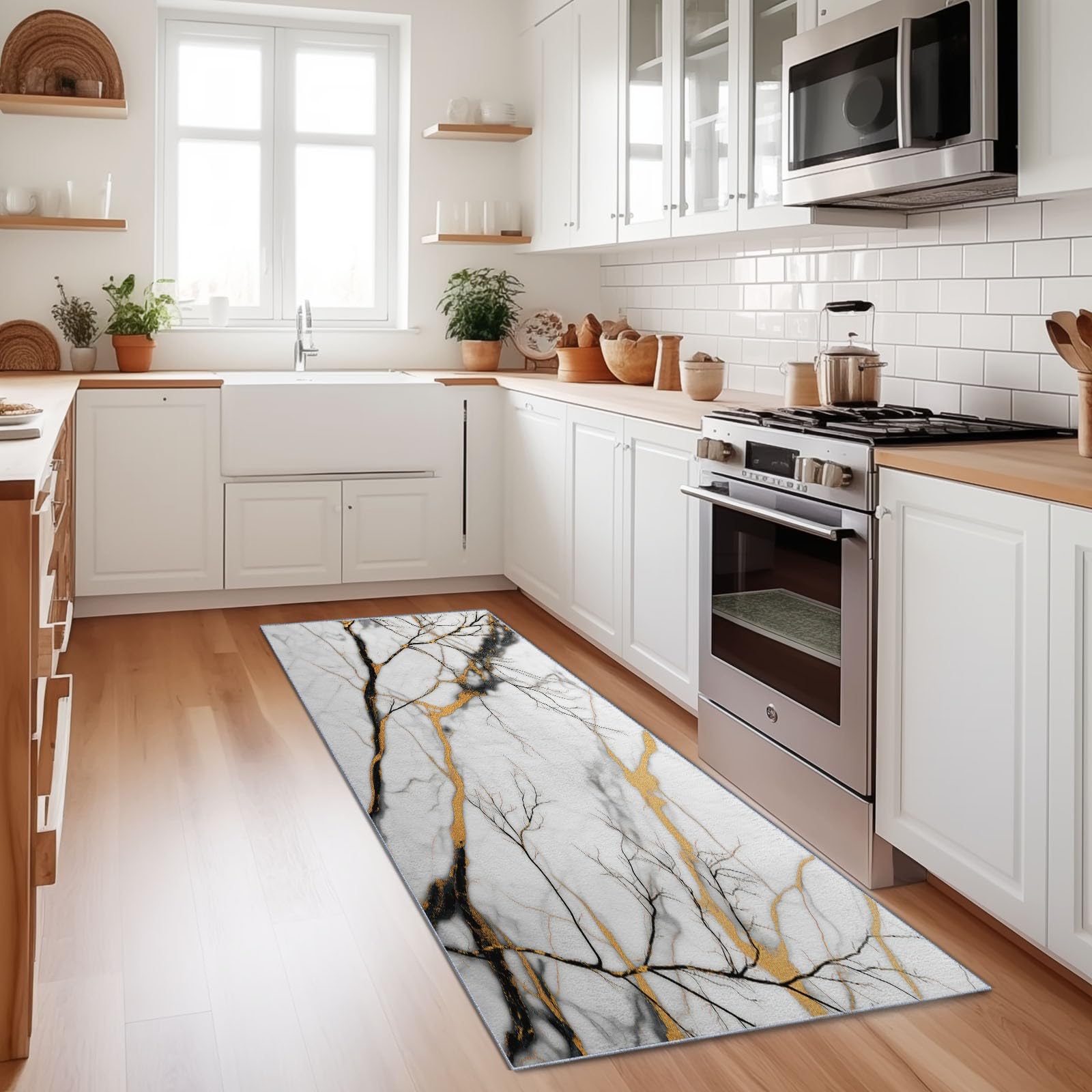 Tapis de sol long pour entrée et cuisine au style marbre