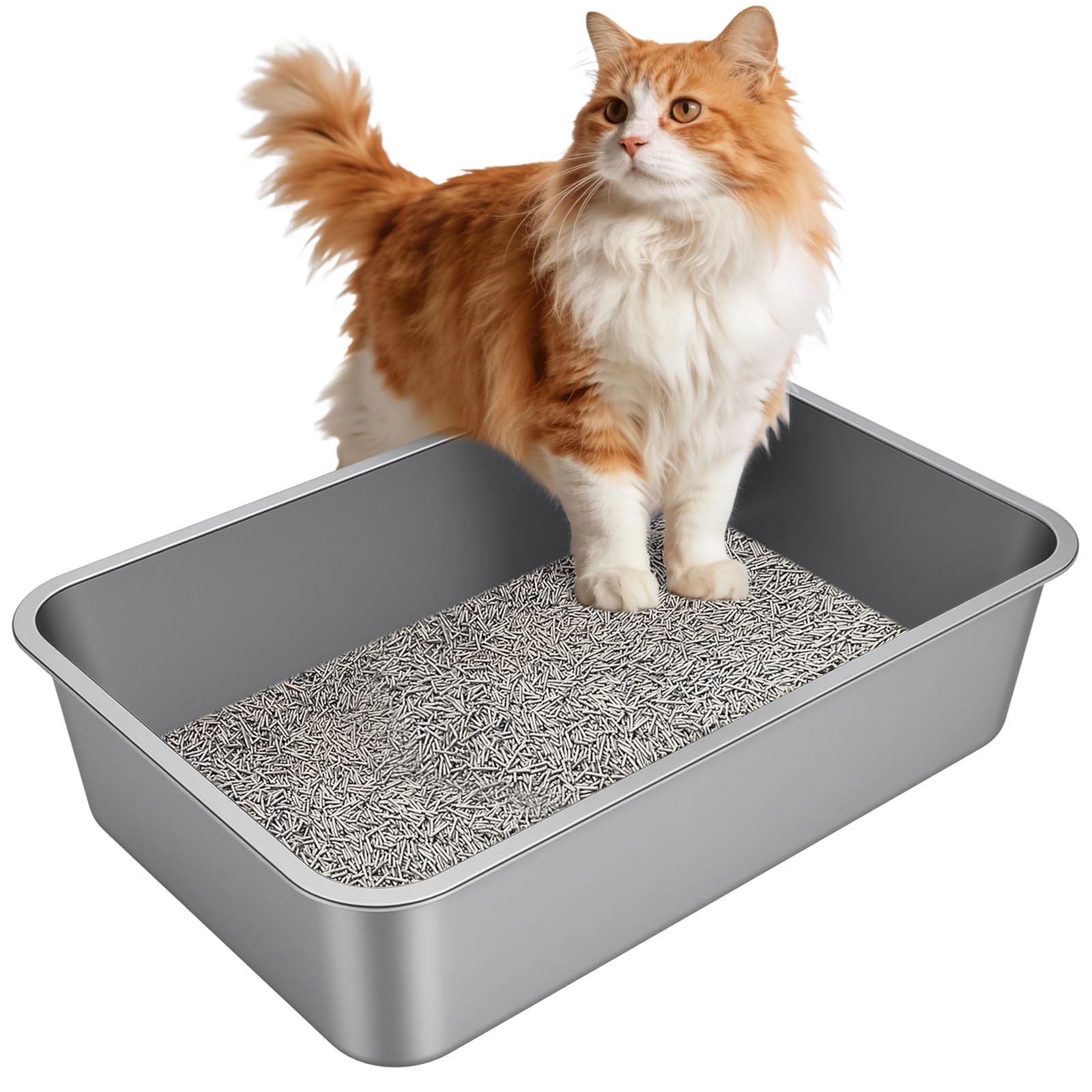 Idymere X-Large Stainless Steel Litter Box with High Sided, Metal Cat Litter Box, Odor-Free Non-Stick Litterbox Pan, Easy to Clean Pet Supplies Toilet Tray for Indoor Cats, Kittens or Multicat Homes