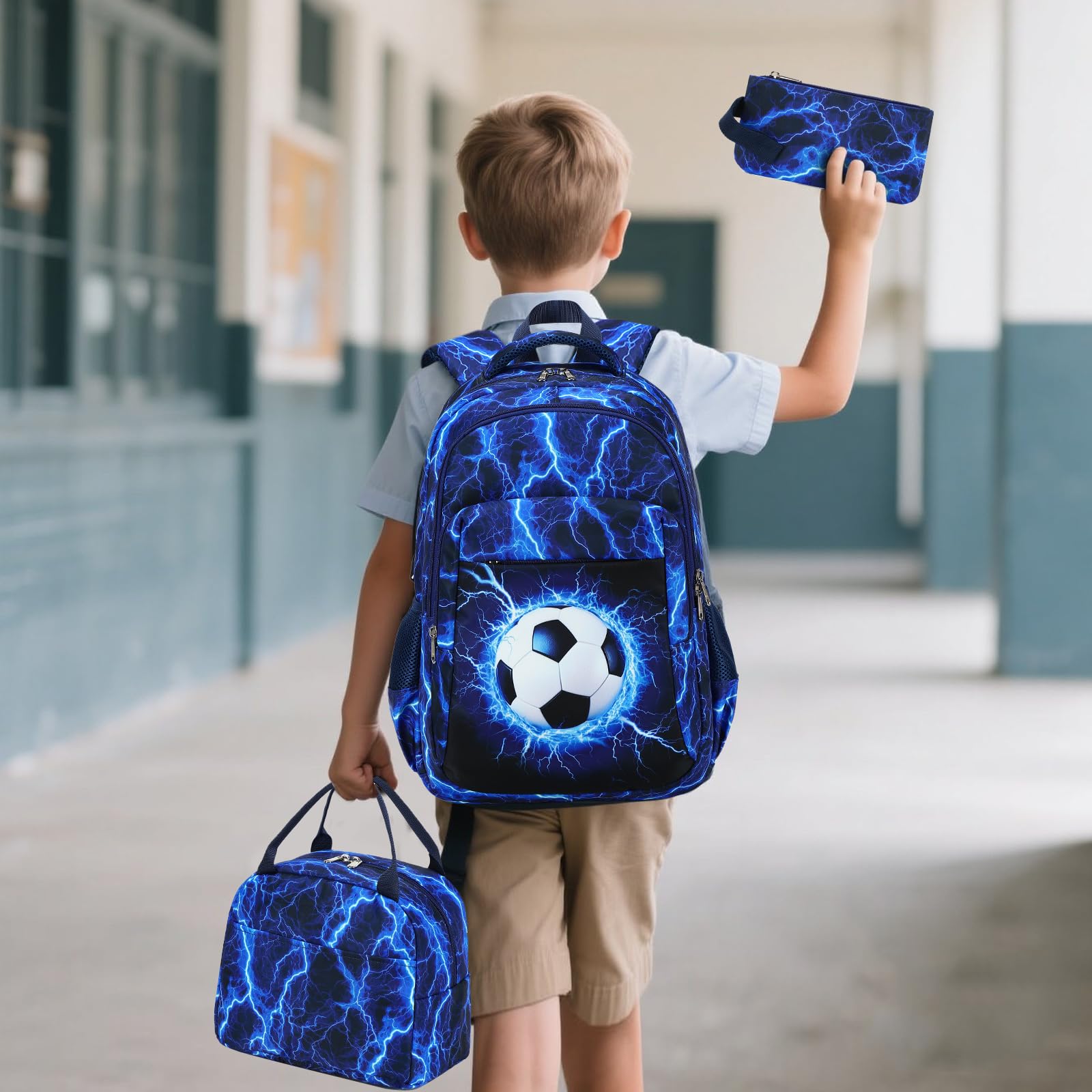 LEDAOU Mochila escolar para jóvenes y adolescentes, para niñas, para el tiempo libre, Fútbol de re, large, Mochila escolar
