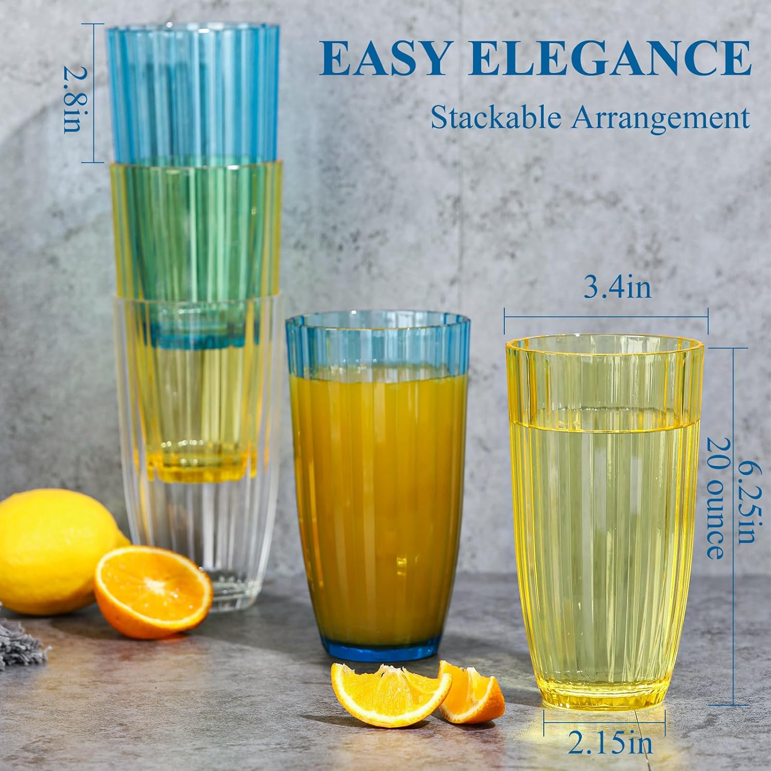 Acrylic Clear Highball Plastic Cups | Plastic Reusable Tumblers 20oz (Set of 8) | Stackable | BPA-free Tumblers | Shatterproof | Top-rack Dishwasher Safe - Image 3