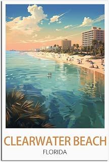 Clearwater Beach Florida Vintage Travel Poster 08x12inch(20x30cm) Canvas Wall Decor, Wall Art Posters Prints Paintings Pictures for Living Room