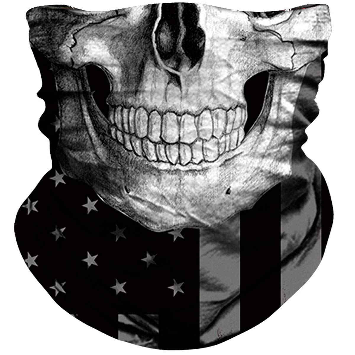NTBOKW Bandana Face Mask for Women Men Neck Gaiter Scarf Mask Seamless Bandana for Sun Wind Dust Protection Motorcycle Riding Biking Biker Fishing Hunting Festival Rave Party Outdoor 3D Skull Skeleton