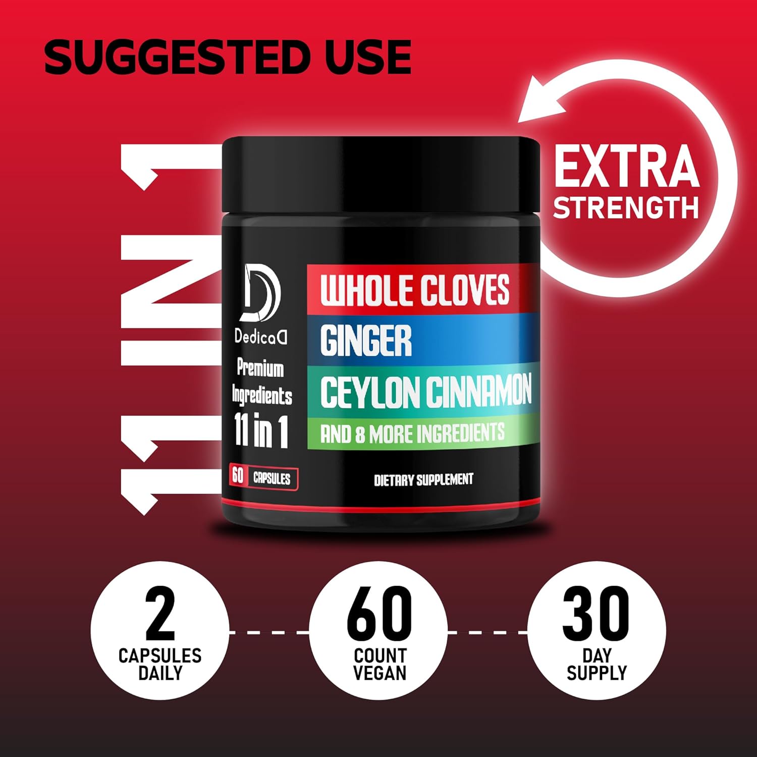 11in1 Cloves Supplement with Ginger, Ceylon Cinnamon and 8 Other More - Digestive, Immune System, Mood Support - 60 Capsules - 30 Days Supply - Image 5