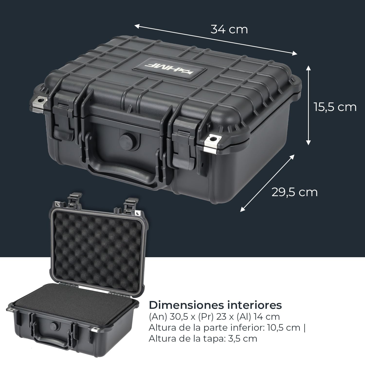 HMF Maletín Fotográfico Exterior, Estuche de Transporte con Espuma Troquelada | 34 x 29,5 x 15,5 cm