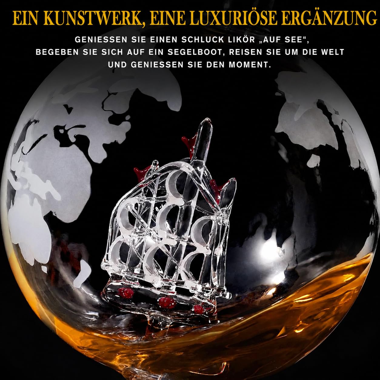 PONPUR Whisky Karaffe Set - Whiskey Geschenkset - Globus Dekanter 850ML, Geschenkbox, 2 Gläser, 2 Whisky Steine, Geschenke für Männer, Männergeschenke, Geburtstagsgeschenk Mann