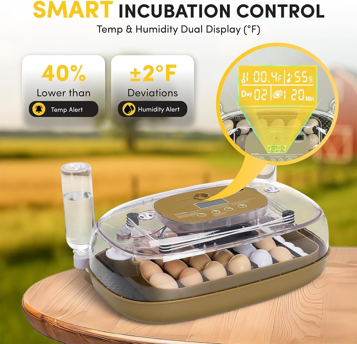24 egg incubator, incubators for hatching eggs with fully automatic turner & candler, smart temperature & humidity control, 360° view, hatching chicken, duck, quail, goose eggs for farm, home, school