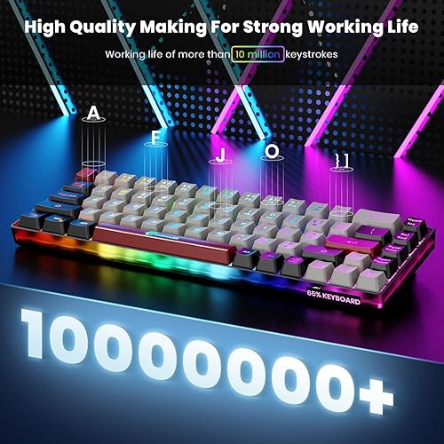 Miniatura 4 de Teclado inalámbrico 65% para juegos, teclado recargable con retroiluminación RGB con 14 modos retroiluminados, 68 teclas ultra compacto