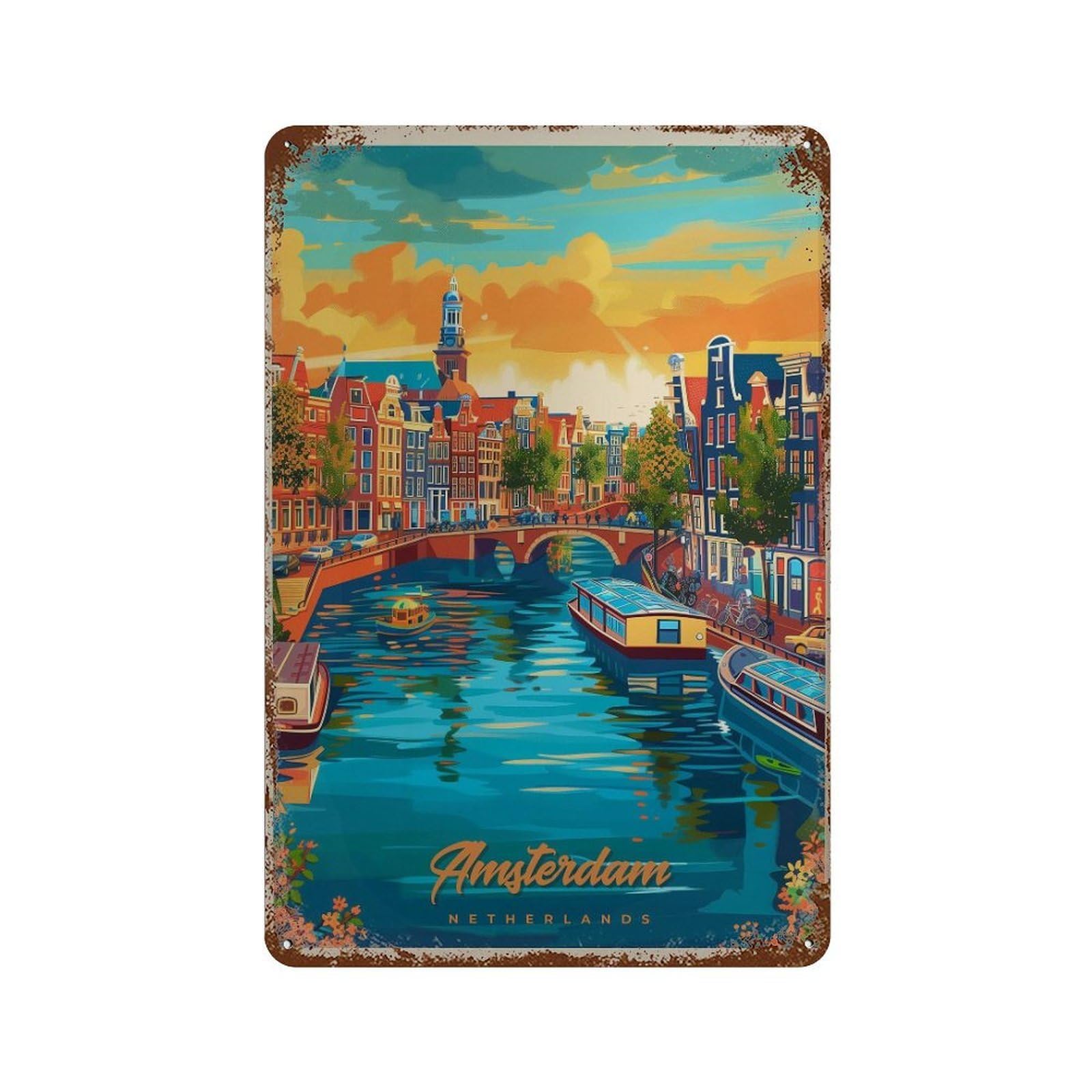 xiaoxiaoshen Amsterdam Travel Netherlands (2) Wall Decor Art Metal Tin Poster Modern Home Decor Art Home Bar Shop Decorations Vintage Sign 30x20cm