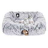 Extra Large Cat Tunnel Bed, 4 Ways Tunnels for Indoor Cats, Multi-cat Family Cat Bed & Cave, Plush Cat Donut with Washable Middle Mat, Exit Balls, Pet Play Toy for Kitten Puppy Rabbit Grey