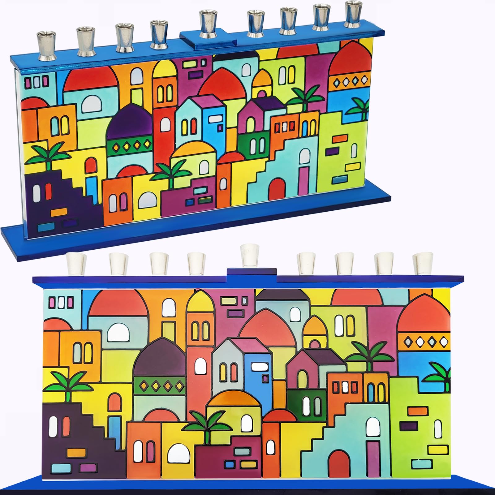 Hanukkah Menorah Glass Jerusalem Design