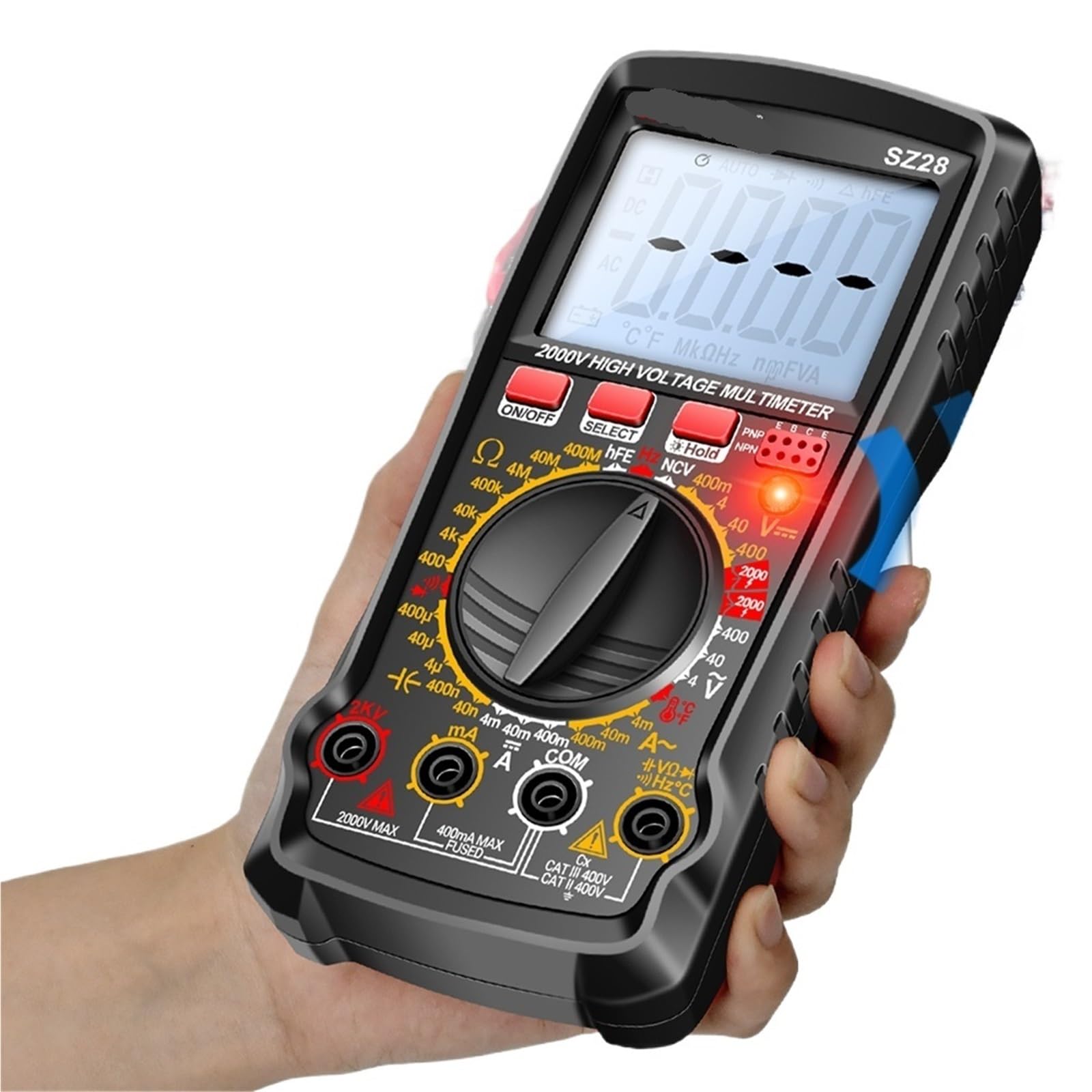 SZ28 Smart Multimeter 400V AC/DC Spannung Strom Tester 4MHz 4000 Zählt 400MOhm Multimetro transistor Test Werkzeuge(SZ28 Black)