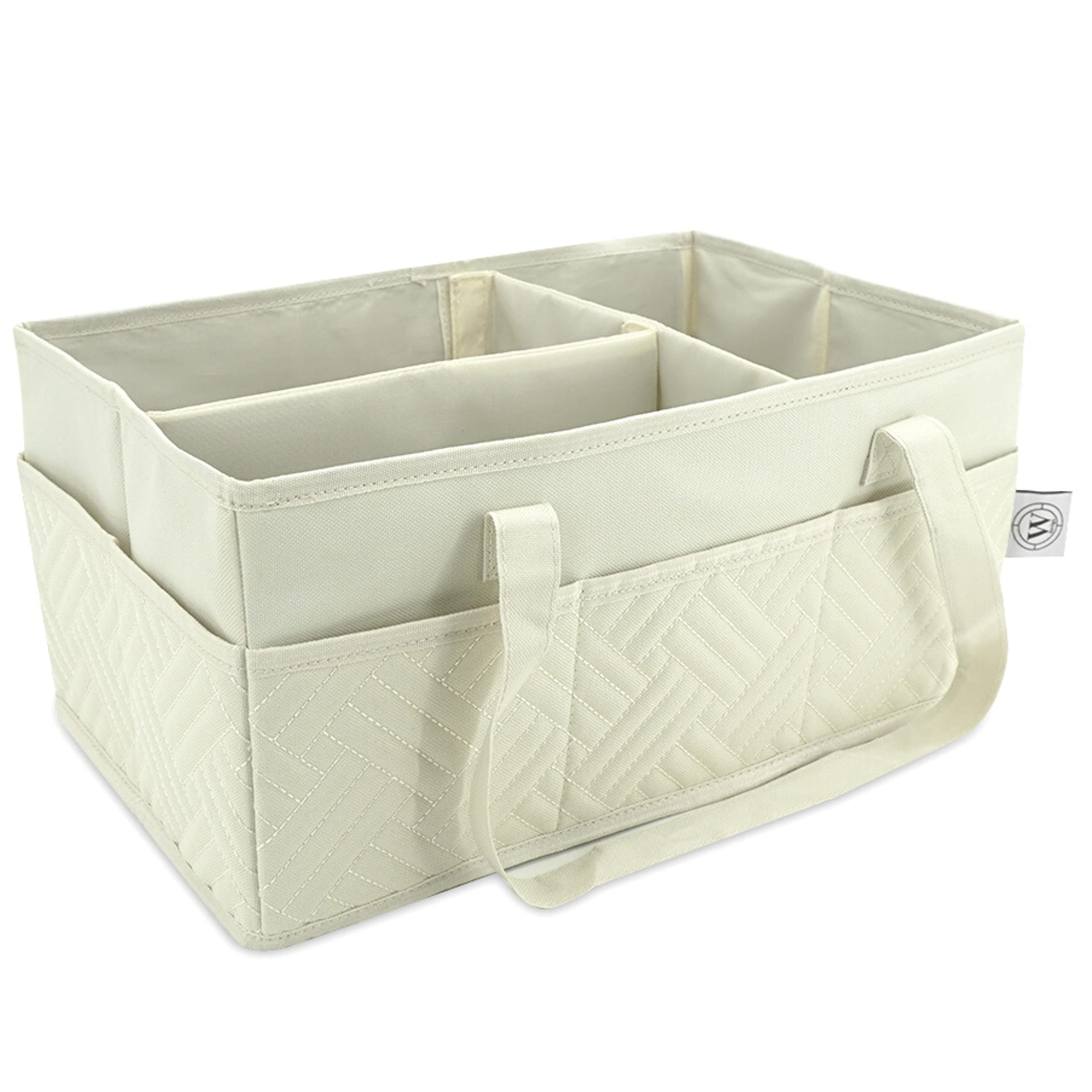 W DesignDiaper Caddy - Baby Storage with Organizing Compartments Organizer- gift idea for mother to be - collapsible - Cream color