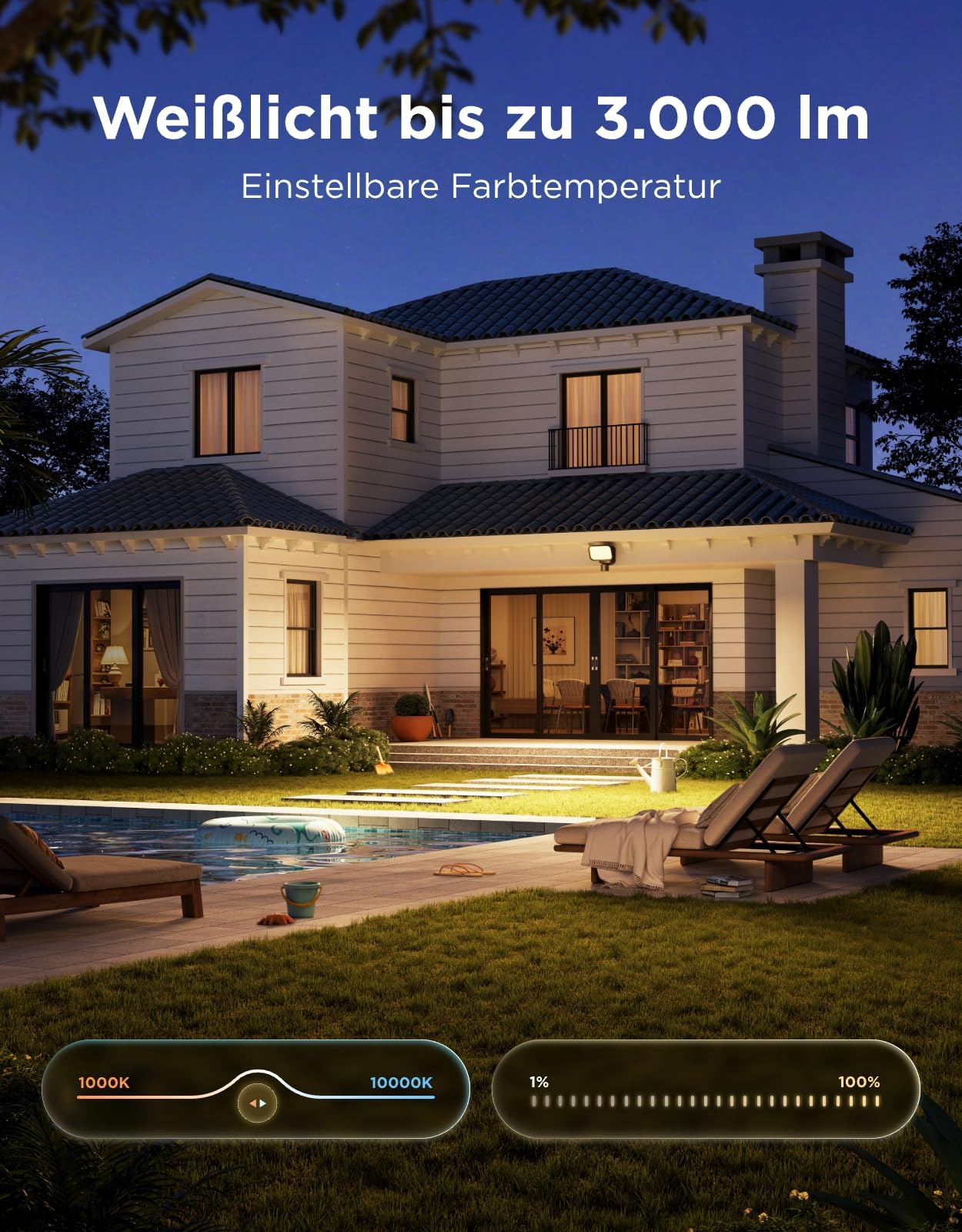 Govee LED Strahler Außen, 3000lm 6500K PIR-Sensor, IP65 Sicherheitsleuchte | RGBWW Secure Flutlicht, PIR 120°/15m Bewegungsmelder, Luminblend+ 10000K, 80+ Szenen, Alexa, Google, Matter, Garten & Balkon
