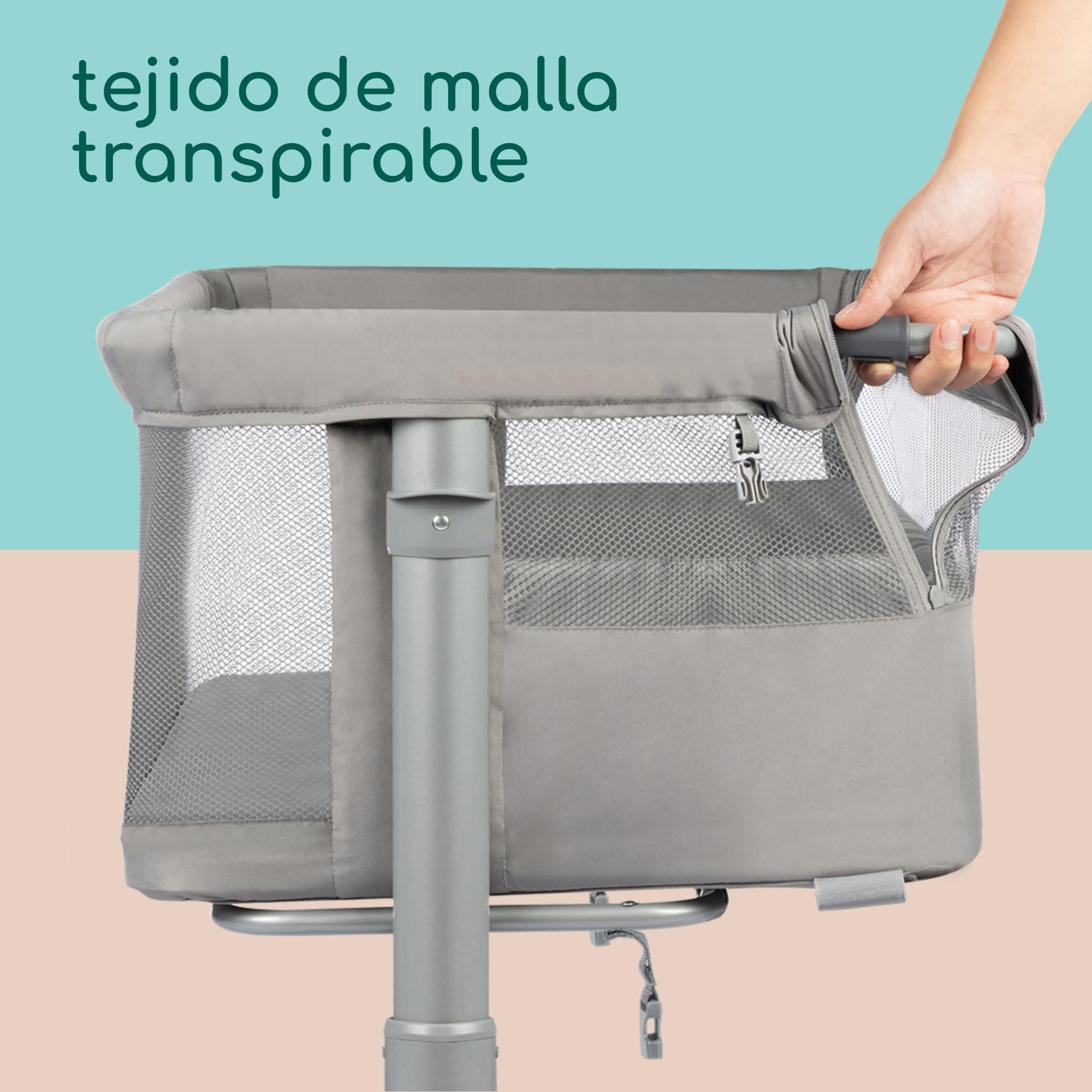 Bebeconfort Zina Colecho Bebé y Cuna Independiente Desde el Nacimiento hasta los 6 Meses (de 0 a 9 kg), Cuna Bebé Plegable, 5 Posiciones de Altura Ajustables, Colchón Reclinable, Mineral Grey
