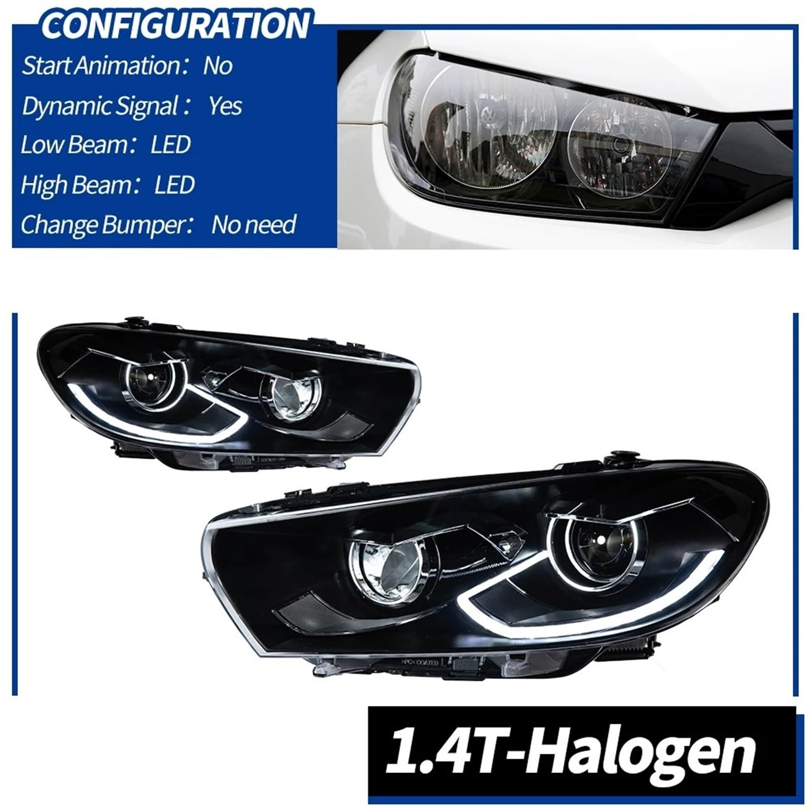 Faro Anteriore per VW Scirocco 2008-2018 Lente DRL per Auto Hid H7 Accessori per Auto Faro Anteriore Gruppo Faro Anteriore (1.4T)