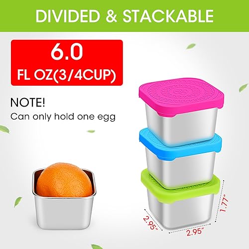 Miniatura 9 de Haldane 4Pack Stainless Steel Snack Containers for Kids, Metal Food Storage Containers With Lid Snack Cups for Toddlers, Easy Open Stackable Small