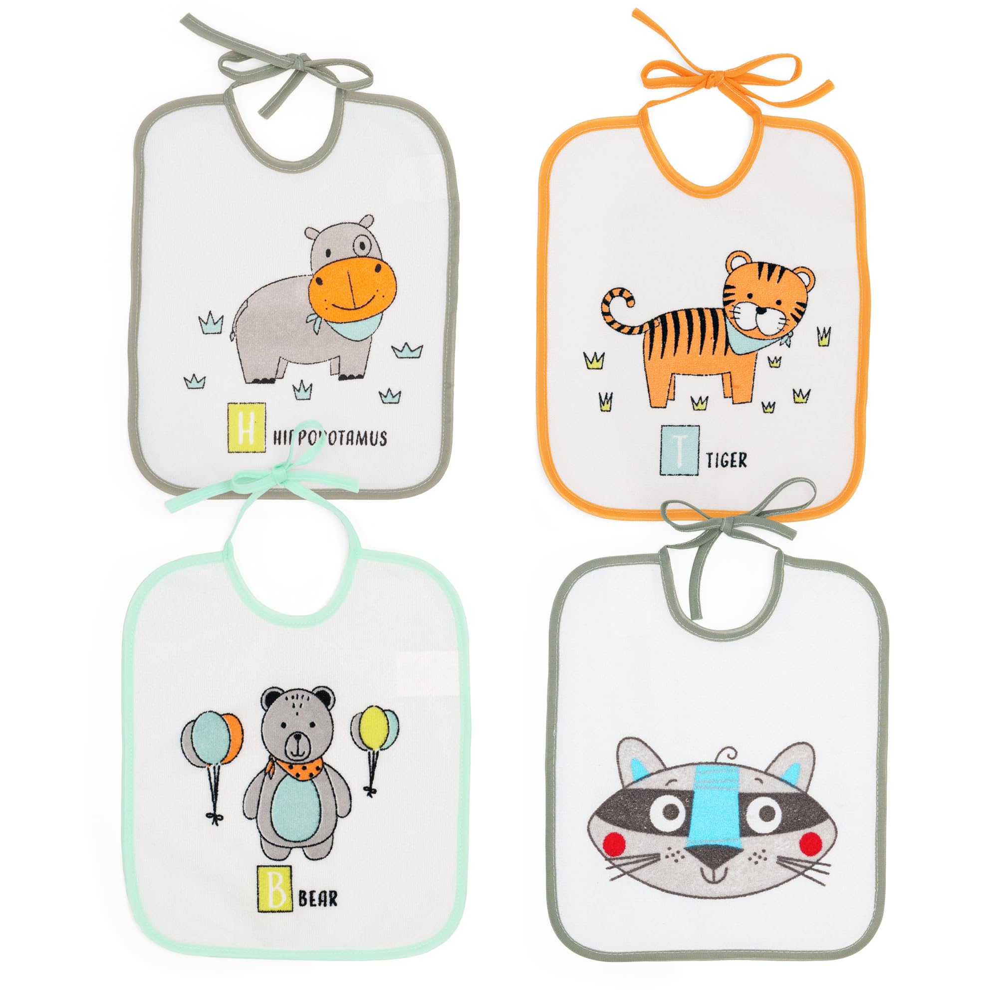 Lot De 4 Bavoirs Imperméables Bébé Ti Tin 23x28cm - Coton Polyester Doublure Vinyle