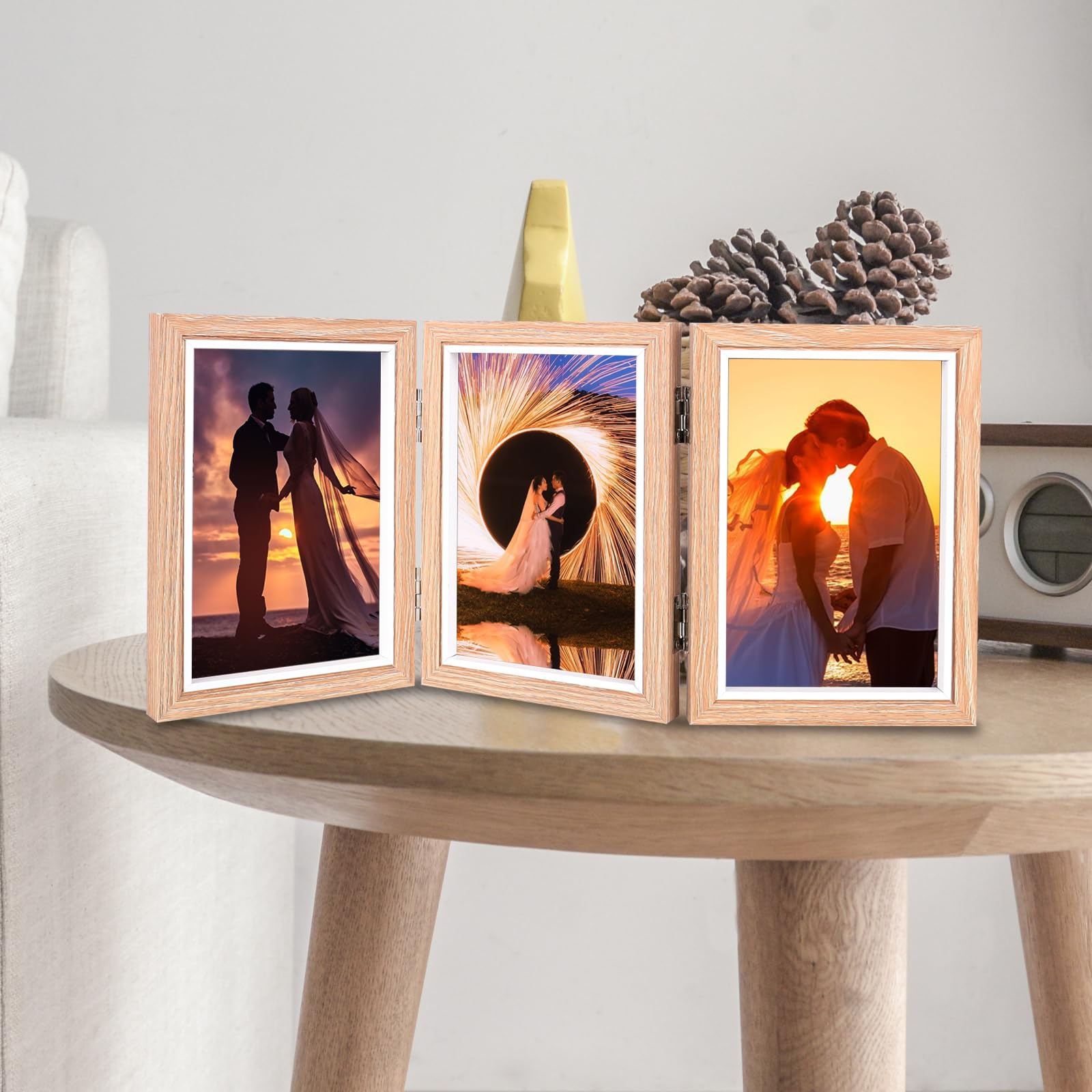 Cornice Portafoto Collage 3 Fori 10x15 Cm In Legno Naturale | Multi-cornice Con Plexiglass | Per Matrimonio Famiglia Bambino - 4