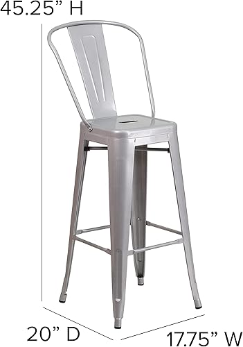 Miniatura 3 de Taburete Flash Furniture de bar, hecho de metal para interior y exterior, Metal, Plateado