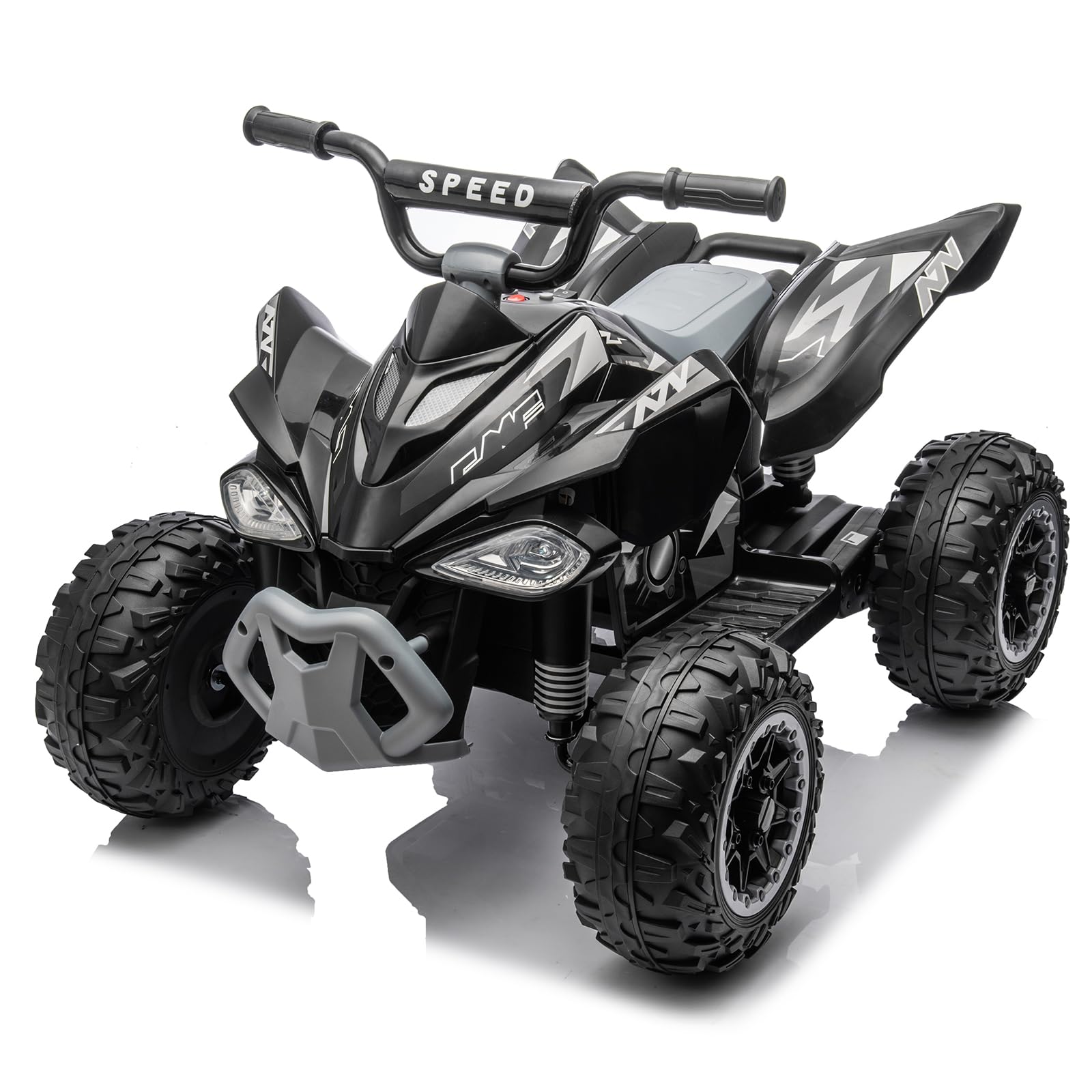 LALAHO Kinder Quad Elektro 12V Kinderquad, Kinderfahrzeug mit LED-Scheinwerfern, Musik & Hupe, Elektroauto mit 4 rutschfeste Räder & langsamer Start, für Kinder 3–8 Jahre alt (Schwarz 1)