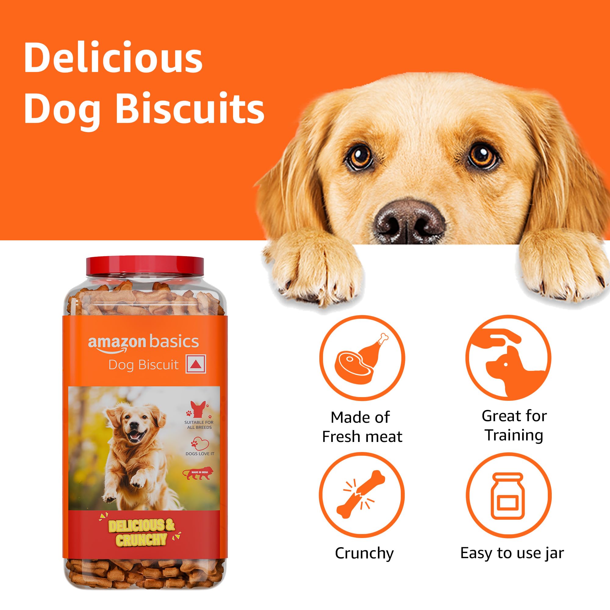 Amazon Basics Dog Biscuits for All Breeds | 1 kg (Pack of 2) | for All Life Stages 3