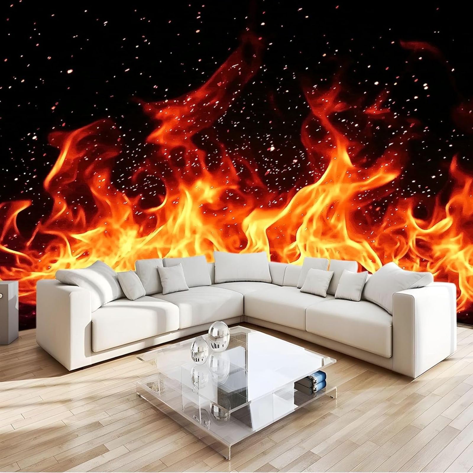 hgjdjhnf Photo Wallpaper 3D Effect Flame Red Non-Woven Wallpaper Living Room Bedroom Non-Woven Wallpaper Art Wall Decoration Wallpaper,400cmx280cm Stickers - Frameless Painting - Poster