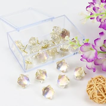 Buqoo 20pcs Cute Decorative Push Pins, Clear Pentagram Star Push Pins for Bulletin Board, Thumb Tacks for Cork Board Wall Hangings and Map, Work Desk Decor or Home