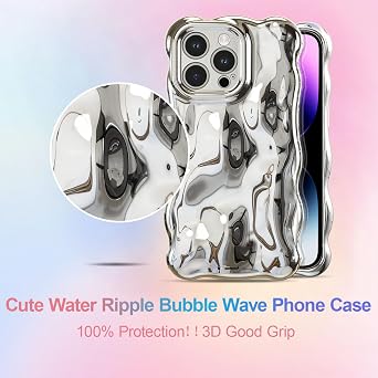 UEEBAI Case for iPhone 13 Pro Max 6.7 inch, Cute Solid Color Curly Wave Shape Shockproof Soft TPU Bumper Phone Case, Candy Water Ripple 3D Silicone Slim Pretty Case Non-yellowing Cover,Silver