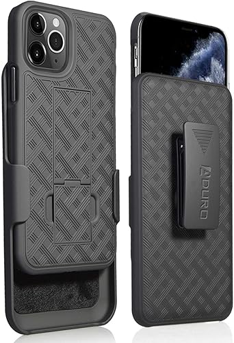 Aduro Combo de funda y funda para iPhone 11 Pro Max, carcasa delgada y funda giratoria con clip para cinturón, con soporte integrado para iPhone de